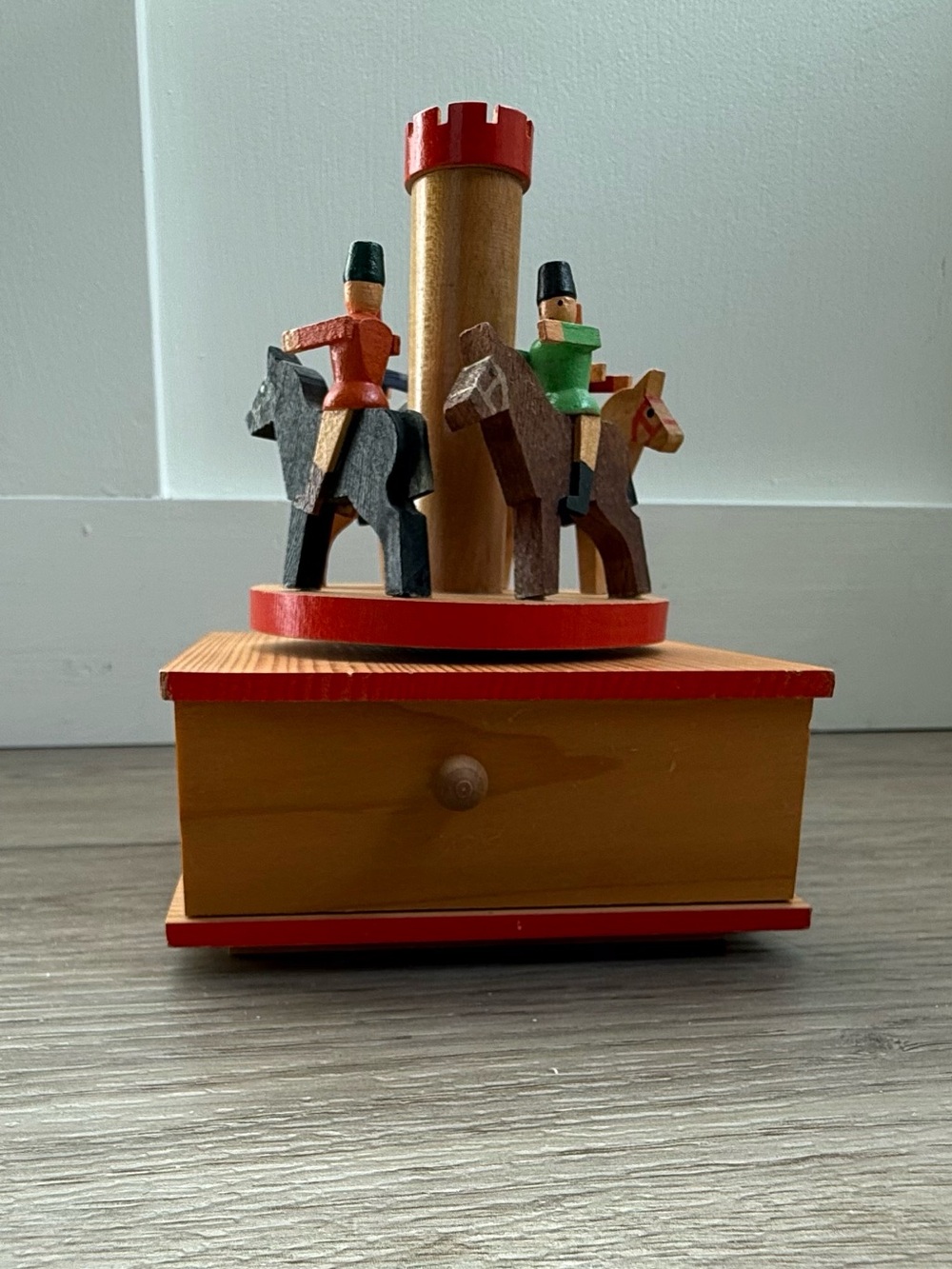 Vintage Wooden Carousel Music Box with Thoren Movements